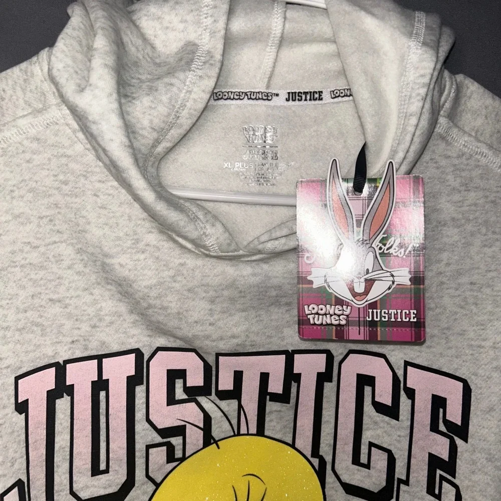 Justice Looney Tunes Tweety Bird Heather Gray Glitter‎ Hoodie XL Plus 16P/18P